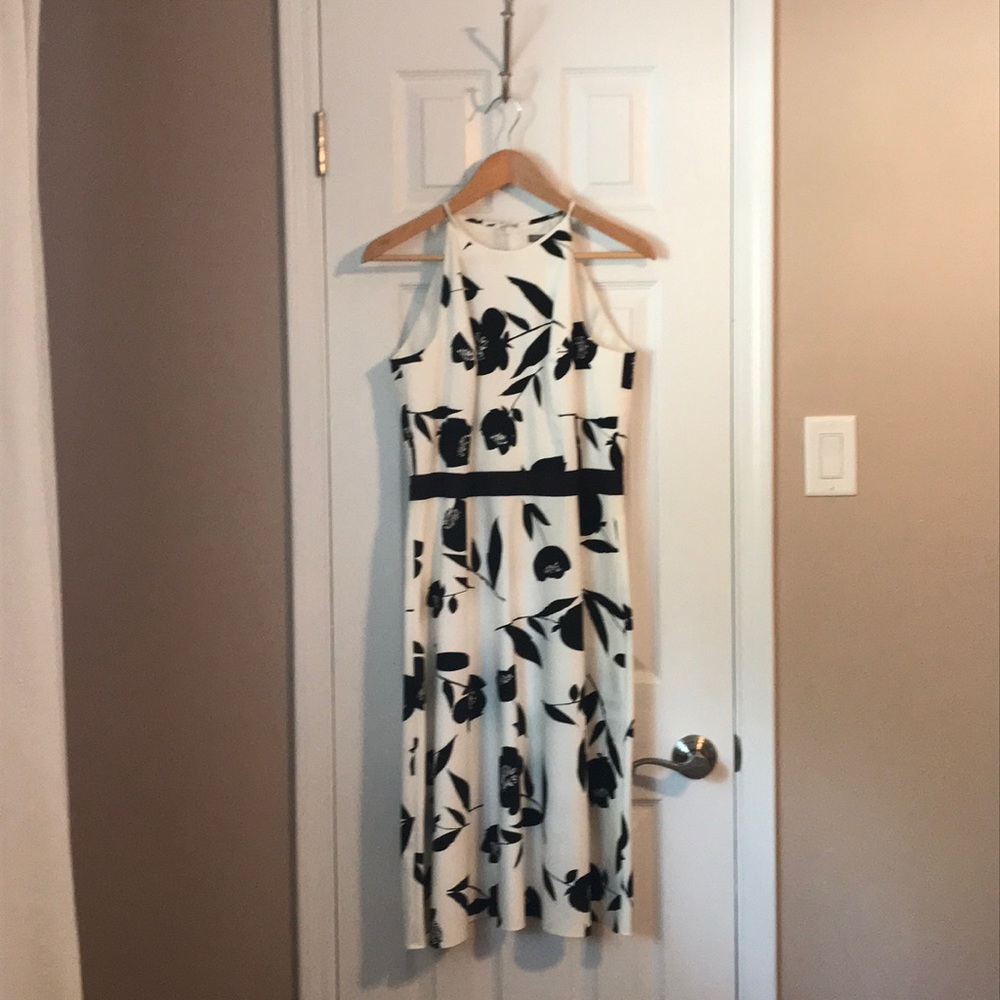 Sleeveless white with black flower dress